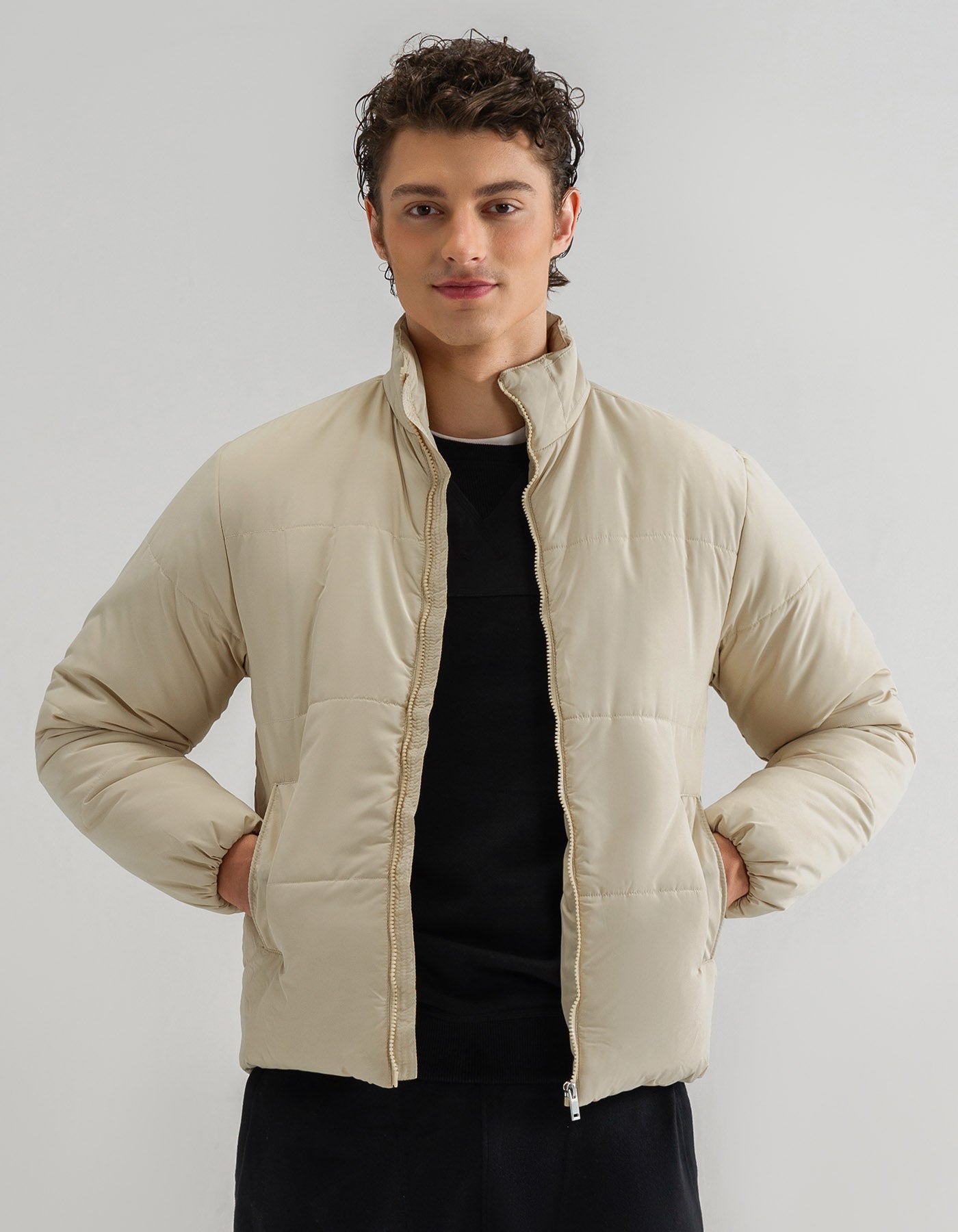 Fawn Mock Neck Puffer Jacket For Men