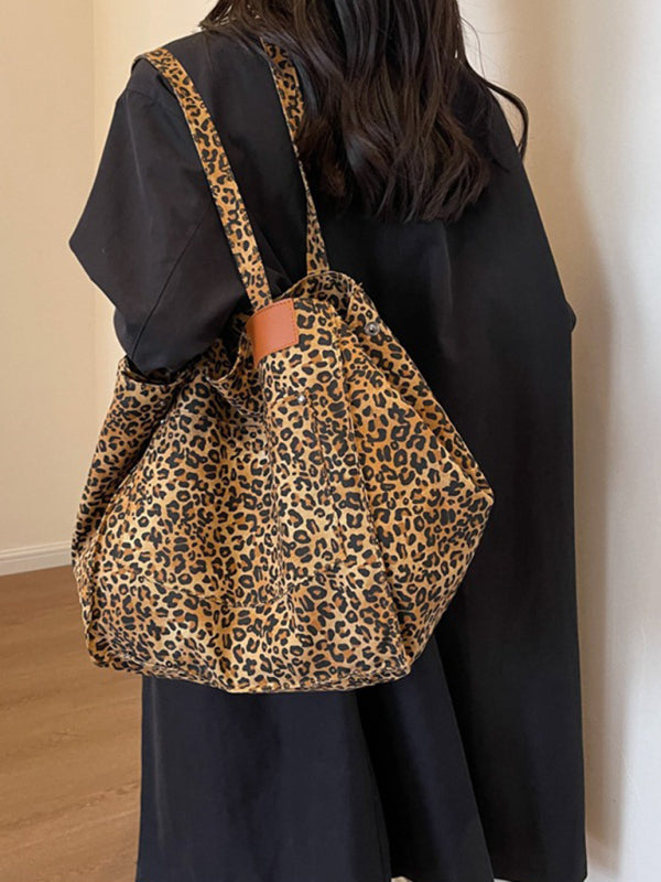 Leopard Print Canvas Tote – Large Capacity Commuter Bag