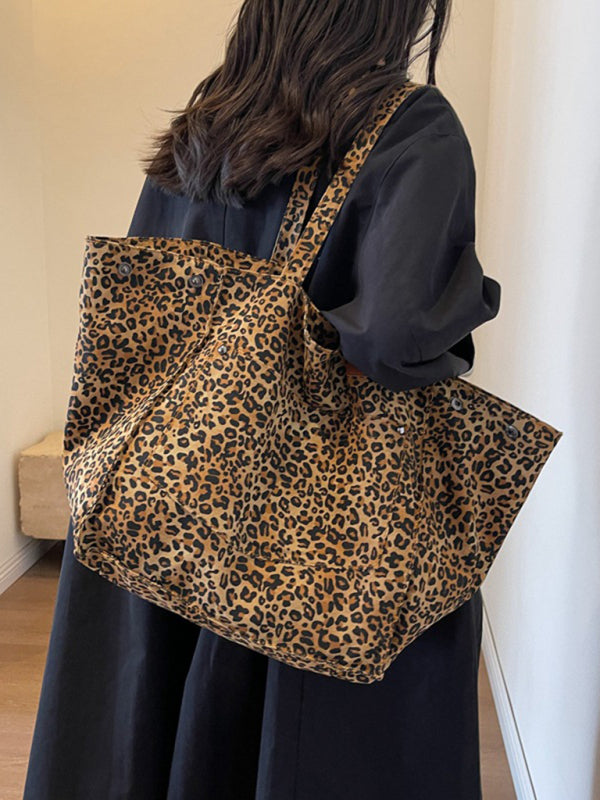Leopard Print Canvas Tote – Large Capacity Commuter Bag