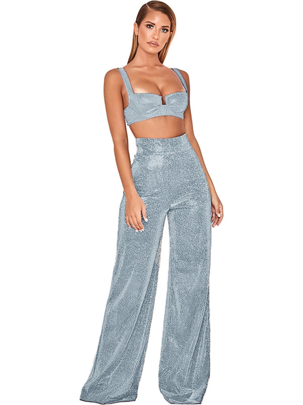 Women’s Hot Silver High‑Waist Wide Leg Pants – Straight Casual Trousers