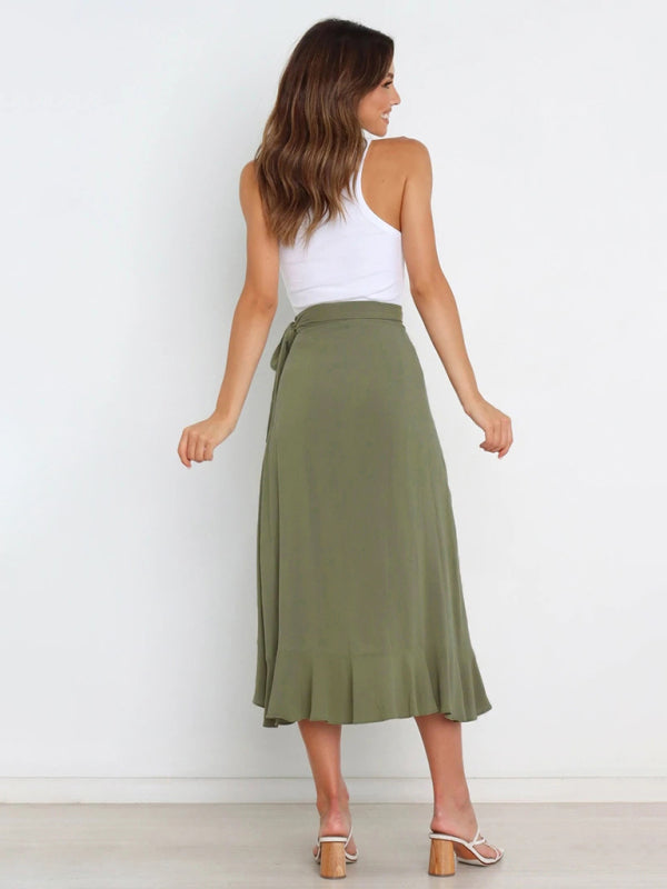 Women’s Ruffled Asymmetrical Wrap Midi Skirt