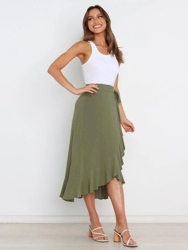 Women’s Ruffled Asymmetrical Wrap Midi Skirt