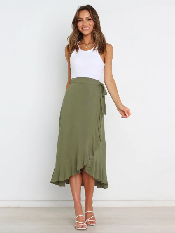 Women’s Ruffled Asymmetrical Wrap Midi Skirt