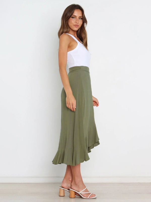 Women’s Ruffled Asymmetrical Wrap Midi Skirt