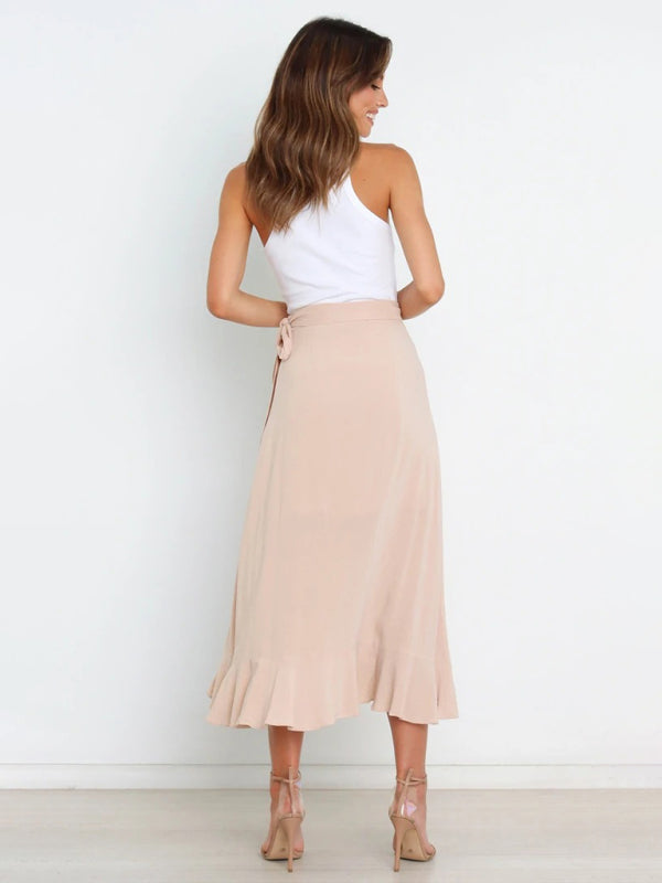 Women’s Ruffled Asymmetrical Wrap Midi Skirt