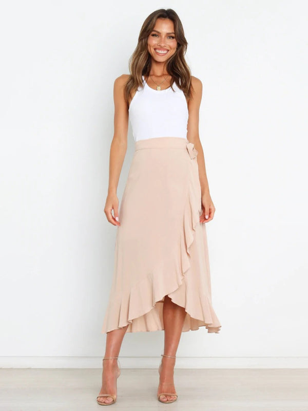 Women’s Ruffled Asymmetrical Wrap Midi Skirt