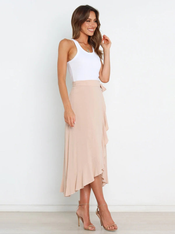 Women’s Ruffled Asymmetrical Wrap Midi Skirt