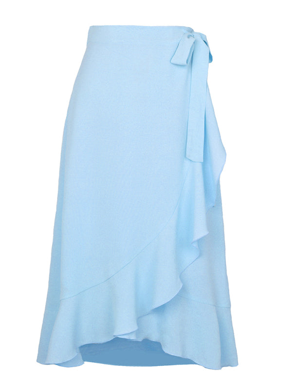 Women’s Ruffled Asymmetrical Wrap Midi Skirt