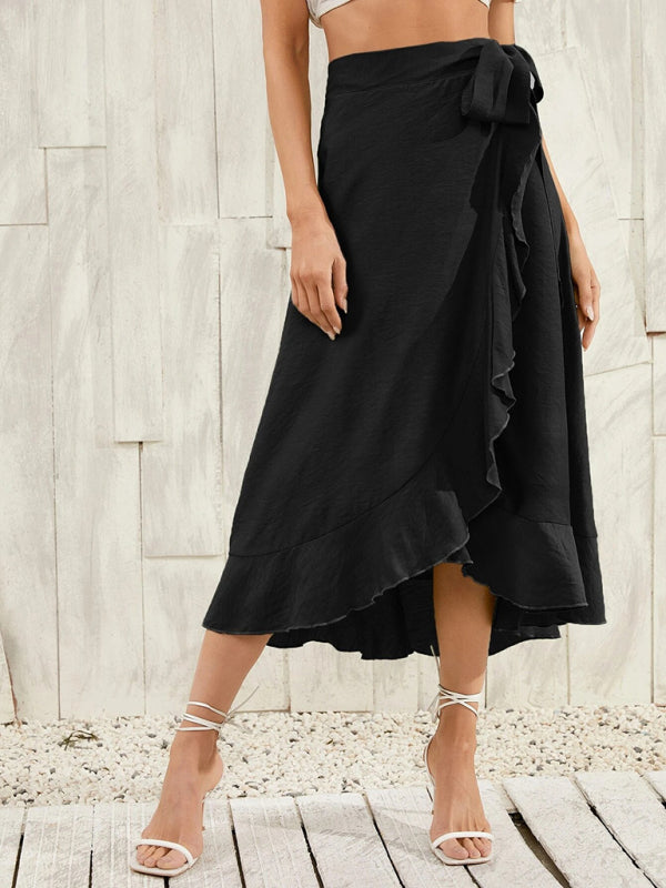 Women’s Ruffled Asymmetrical Wrap Midi Skirt
