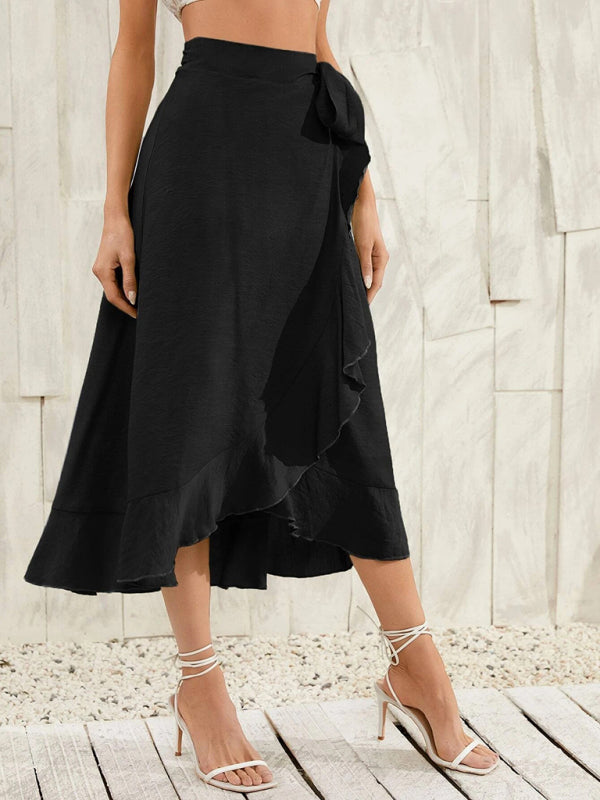 Women’s Ruffled Asymmetrical Wrap Midi Skirt