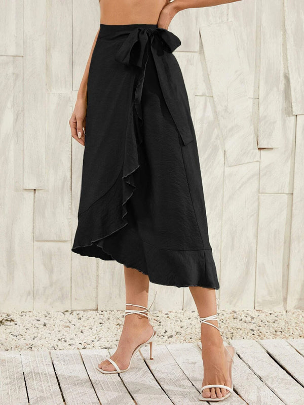 Women’s Ruffled Asymmetrical Wrap Midi Skirt