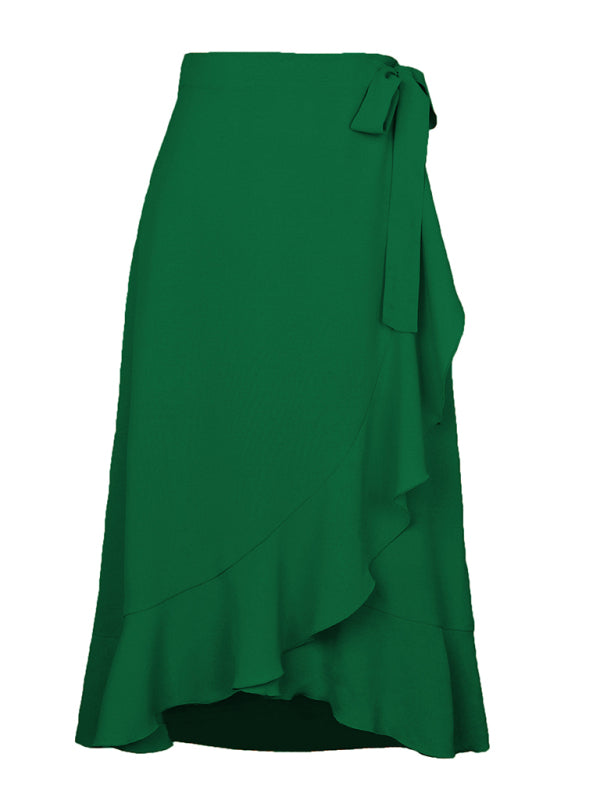 Women’s Ruffled Asymmetrical Wrap Midi Skirt