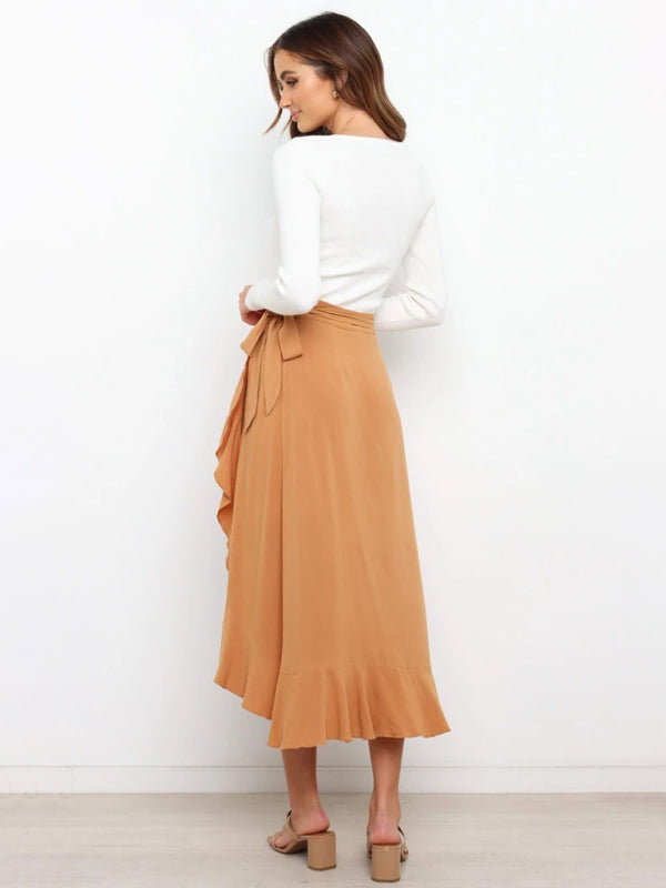 Women’s Ruffled Asymmetrical Wrap Midi Skirt