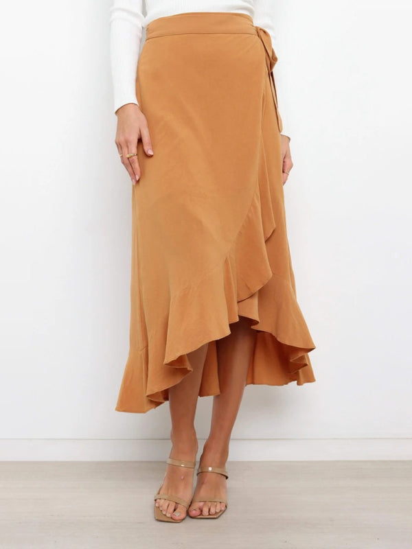 Women’s Ruffled Asymmetrical Wrap Midi Skirt