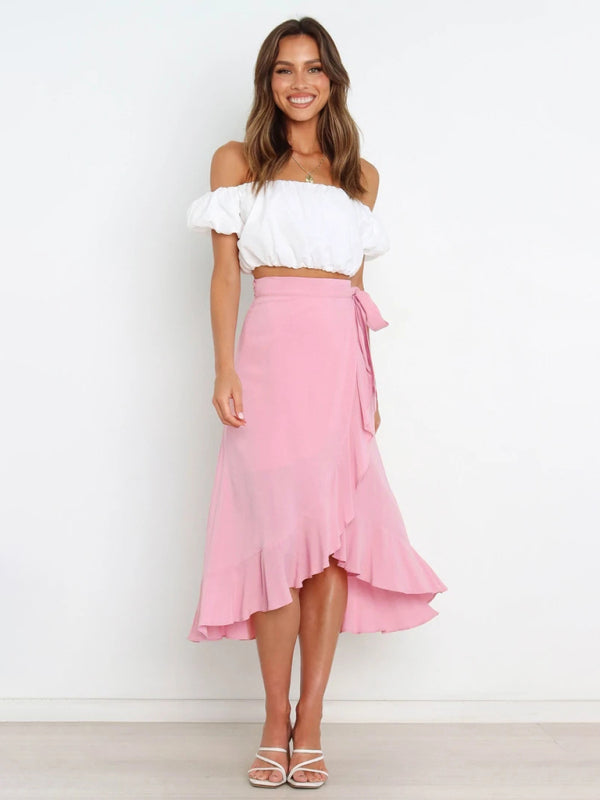 Women’s Ruffled Asymmetrical Wrap Midi Skirt