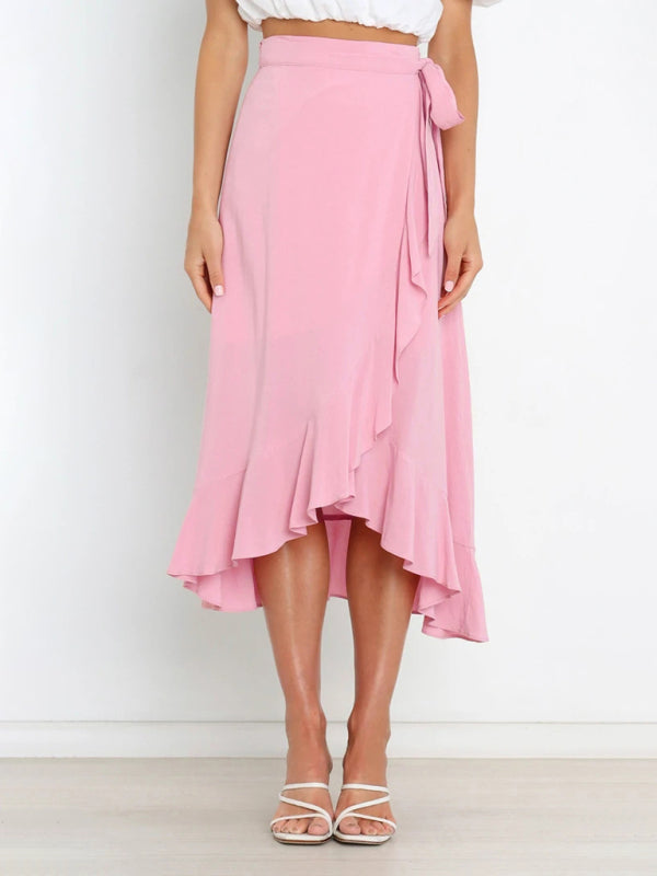 Women’s Ruffled Asymmetrical Wrap Midi Skirt