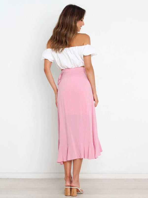 Women’s Ruffled Asymmetrical Wrap Midi Skirt