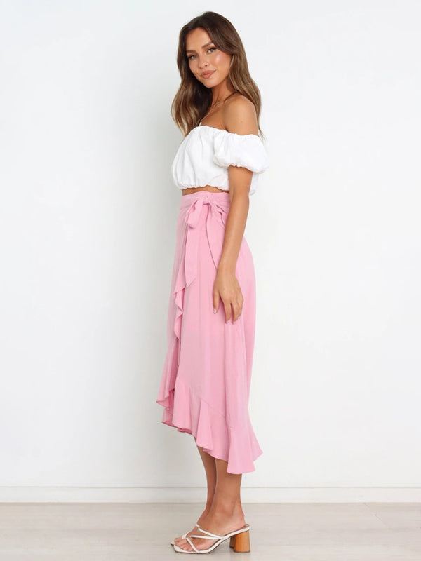 Women’s Ruffled Asymmetrical Wrap Midi Skirt
