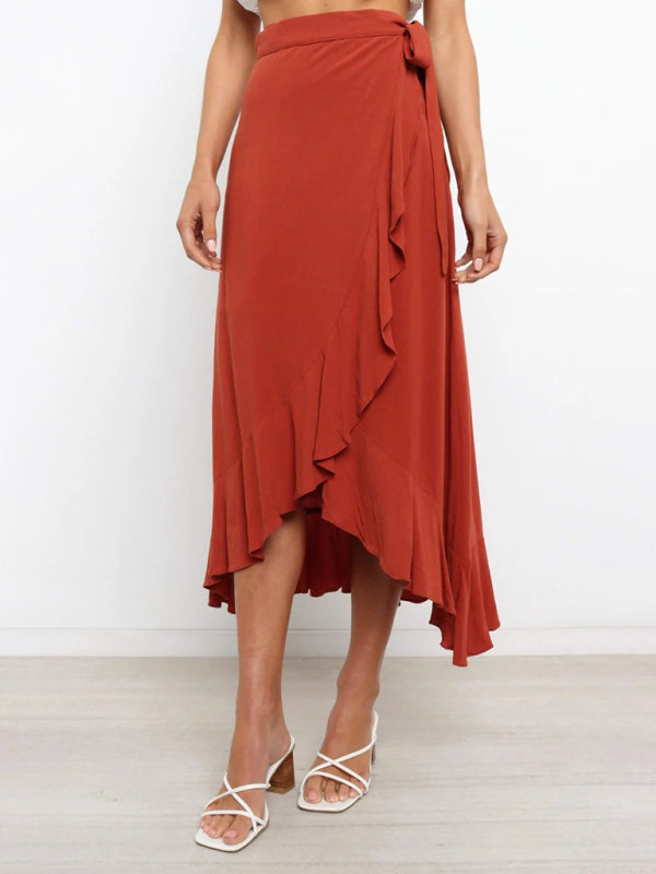 Women’s Ruffled Asymmetrical Wrap Midi Skirt