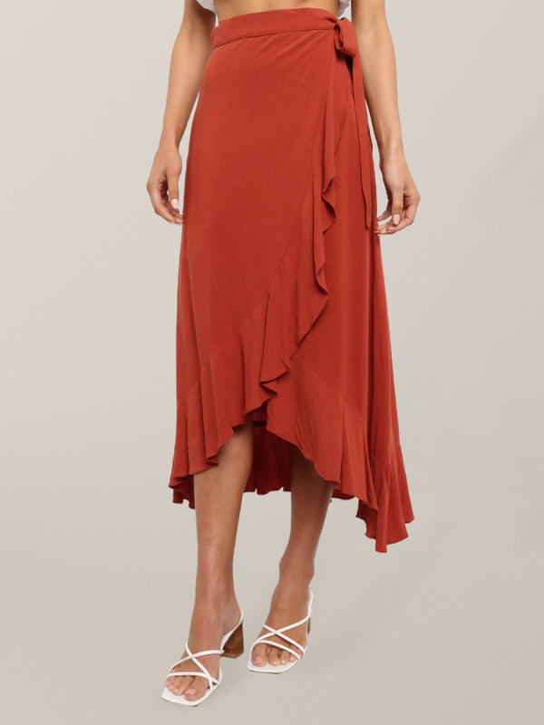 Women’s Ruffled Asymmetrical Wrap Midi Skirt