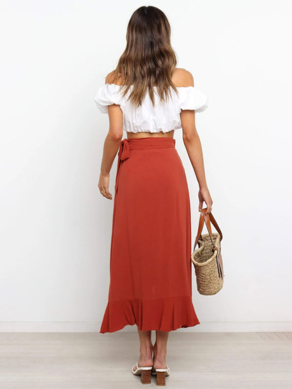 Women’s Ruffled Asymmetrical Wrap Midi Skirt