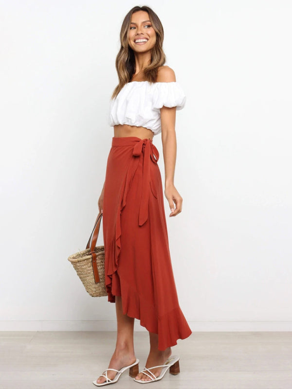 Women’s Ruffled Asymmetrical Wrap Midi Skirt