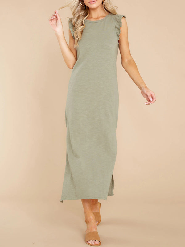 Women’s A-Line Mid-Length Knit Dress with Wooden–Ear Strap Accent