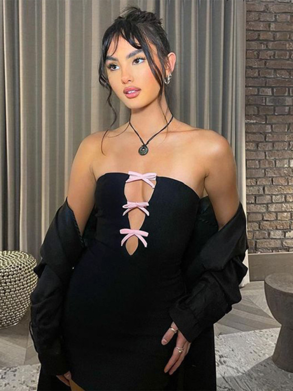 Motel Novara Bow Strapless Mini Dress