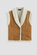 Faux Shearling Collar Button Up Vest
