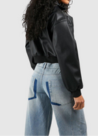 Cropped Faux Leather Zip Bomber Jacket For Women
