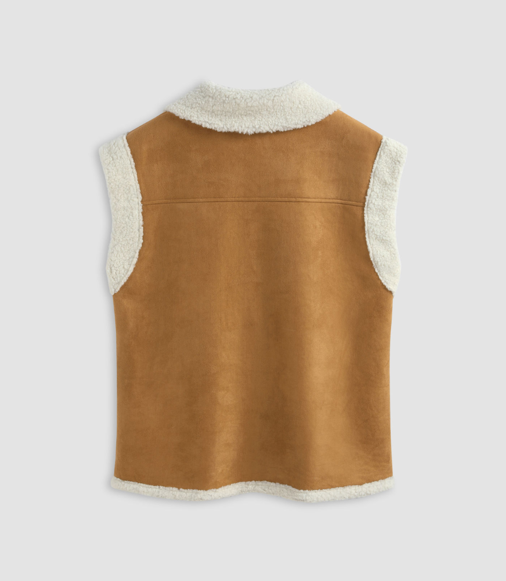 Faux Shearling Collar Button Up Vest
