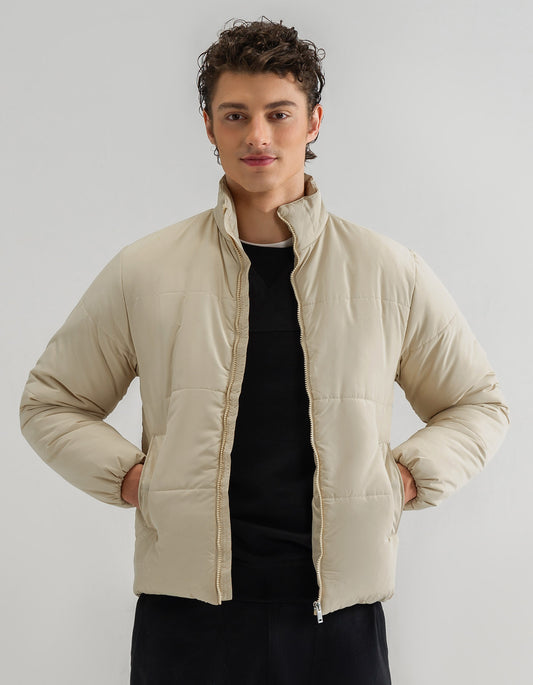 Fawn Mock Neck Puffer Jacket For Men