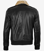 Men’s Black Bomber Leather Jacket with Fur Collar