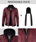 Men's Bomber Leather Jacket With Removable Hood