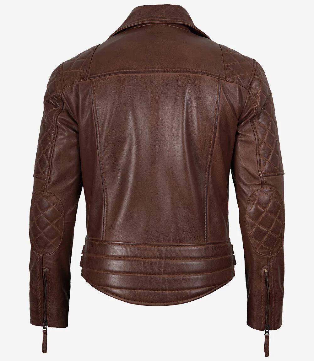 Men's Real Leather Asymmeterical Cognac Biker Style Jacket