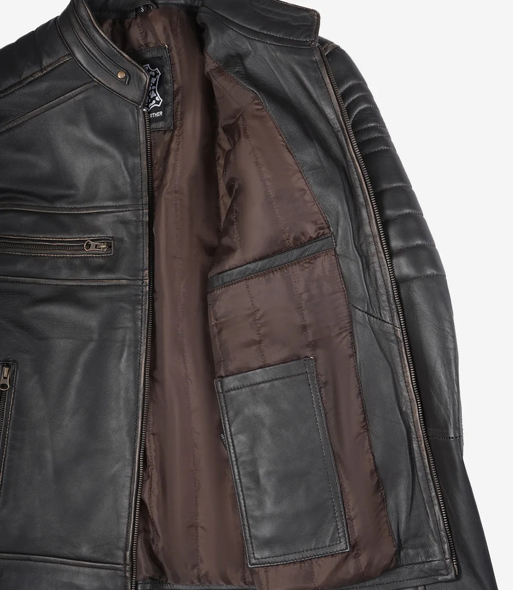 Men’s Distressed Brown Real Leather Biker Jacket