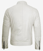 Mens Off White Biker Style Leather Jacket