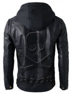 Brando biker Leather Jacket Hoodie Skull Embossed Logo