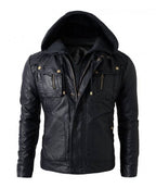 Brando biker Leather Jacket Hoodie Skull Embossed Logo