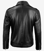 Men's Black Asymmetrical Belted Biker Leather Jacket – Lambskin