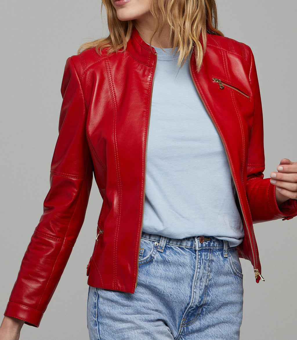 Red Donna stylish Women Leather jacket