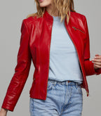 Red Donna stylish Women Leather jacket