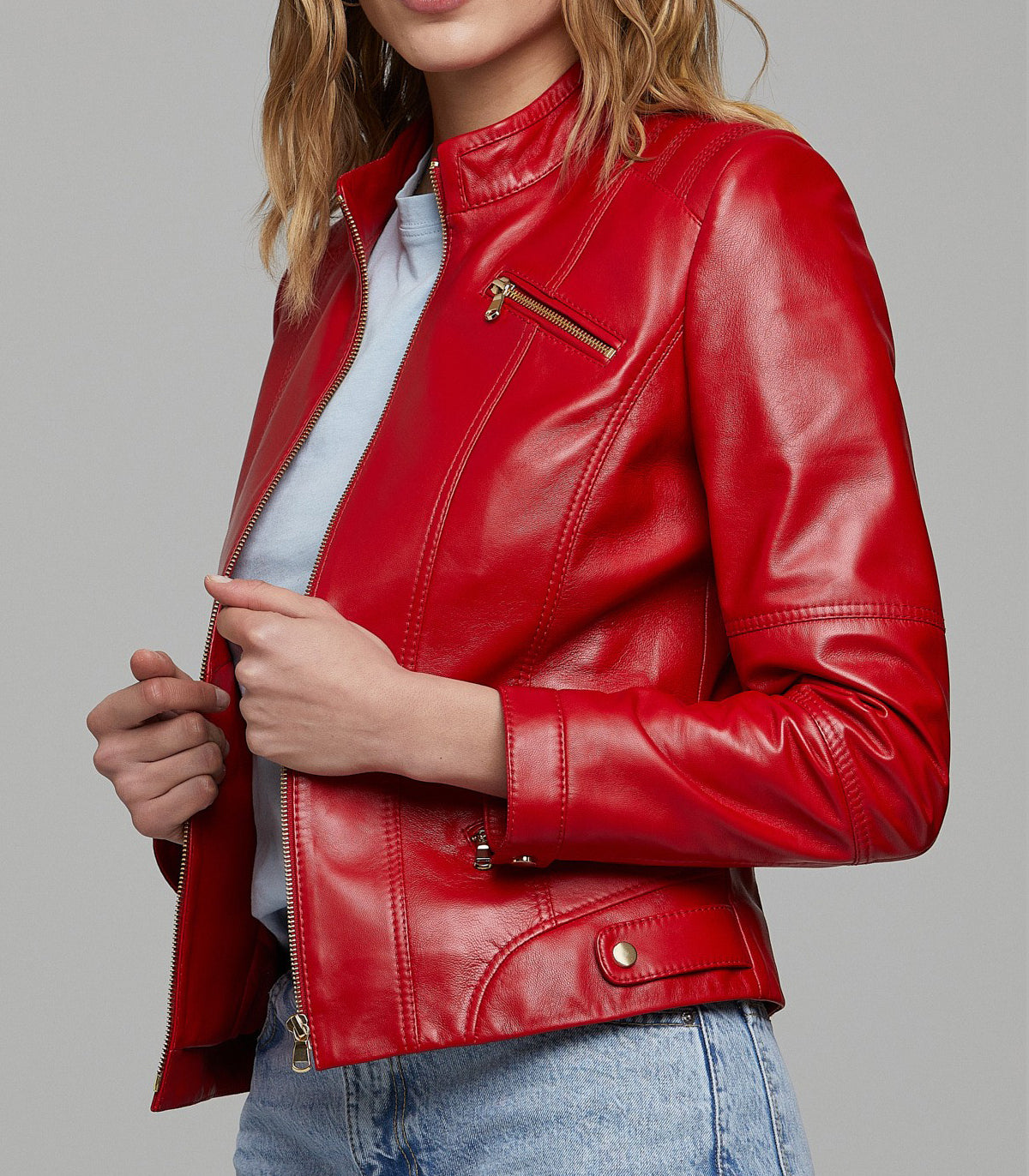Red Donna stylish Women Leather jacket