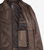 Reeves Mens Shirt Collar Brown Leather Jacket