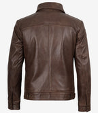 Reeves Mens Shirt Collar Brown Leather Jacket