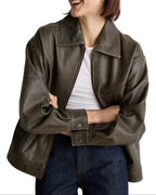Oversized Genuine Leather Bomber Jacket