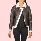 Premium Sherilyn B-3 Brown Shearling Bomber Leather Jacket