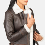Premium Sherilyn B-3 Brown Shearling Bomber Leather Jacket