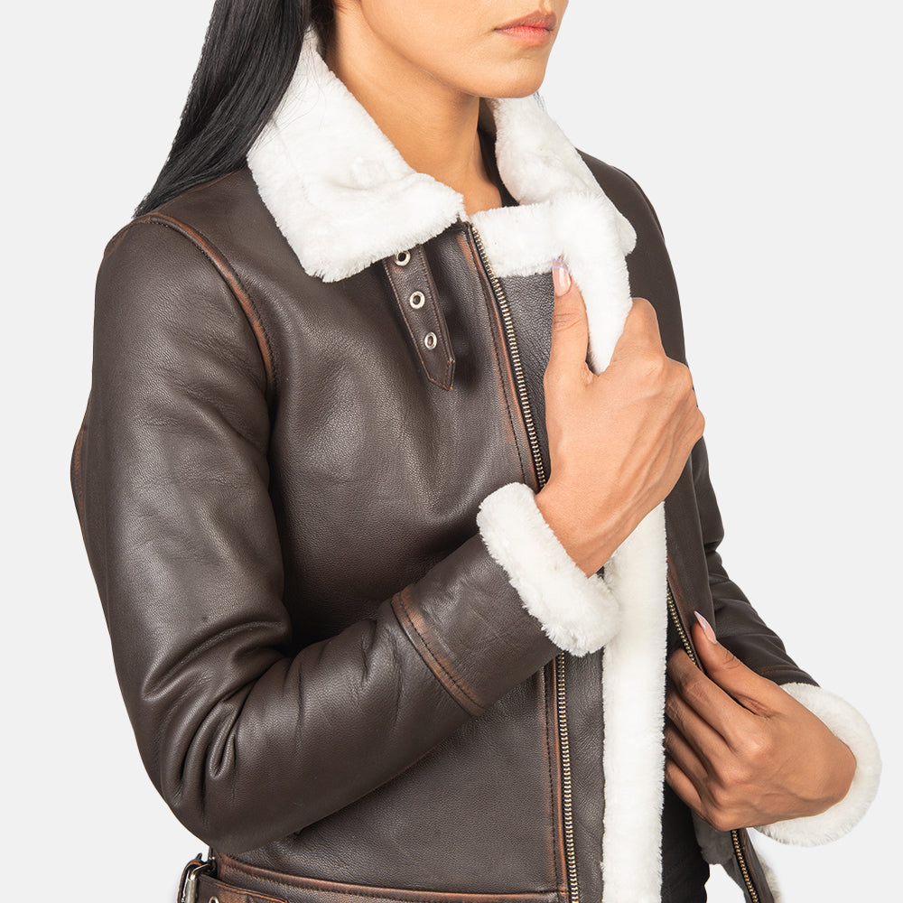 Premium Sherilyn B-3 Brown Shearling Bomber Leather Jacket