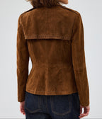 Women's Classic Suede Blazer with Contrast Stitching